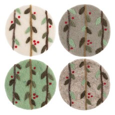 Karma 핸드메이드 홀리데이 펠트 라운드 컵받침 4개 세트 - 음료용 울 컵받침 방수 - 휴일 스타킹 스터퍼 및 파티를 위한 훌륭한 선물 홀리, Karma, 핸드메이드 홀리데이 펠트 라운드 컵받침 4