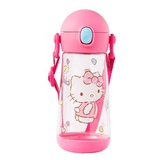 Hello Kitty兒童水壺 Tritan安全材質 一鍵彈蓋 附可調節背帶, 粉嫩配色, 1個, 470ml