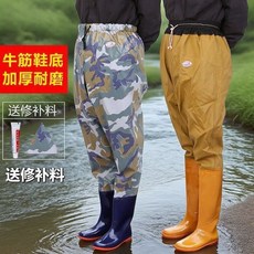 水褲齊腰下水水庫雨鞋男女加厚連體半身防水衣服釣魚抓魚全身水鞋, 黃色齊腰下水褲 標準碼,39, 黃色, 39