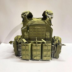6094 迷彩快拆戰術背心 戶外軍迷多功能野戰防護裝備, 1個, 軍綠 B款,鏈接有實物視頻展示, 軍綠 B款