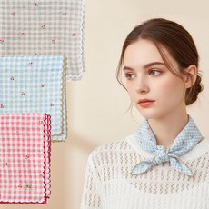 (1+1) 라이크라라 국산 체크 체리 레이스 손수건 스카프 쁘띠 미니 손수건