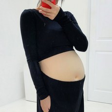 임산부 크롭티 만삭 주수 촬영 셀프 사진 임신 임부복 티셔츠