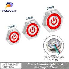 와이어 포함 초단 방수 12V 16MM 리셋 푸시 자체 순간 스위치 24V 조명 금속 22MM LED 19MM 단추, 1224V, R Power label