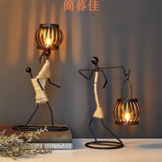 賣場新品創意蠟燭臺裝飾小擺件北歐餐廳餐桌擺設飾品音樂酒吧吧檯裝飾小擺件l9EY, 鐵人燭臺一套,參看選項圖