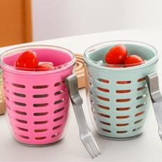 1+1 더포인트 후르츠팟 과일통 샐러드 도시락통, 1세트, 핑크+그린