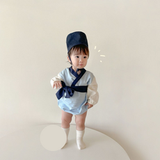 嬰兒古裝連身衣帽套組, 藍色80cm, 1個