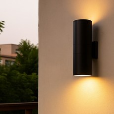 원통 외부벽등 2등 벽인테리어 실외벽등 간접등, 원통벽등 2등 블랙