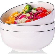 AnBnCn 대형 샐러드볼 전자레인지 국그릇 60온스 파티용 서빙볼 먹기용 세라믹 그릇 8인치 화이트 3종 세트, 60 Oucne, White, 1개