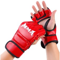 廣隆 戰牌 半指MMA拳套 拳擊手套 散打手套 搏擊格鬥訓練競賽, 1個, 紅色