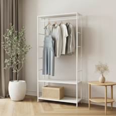 이엔비 튼튼한 철재 시스템 스탠드 행거 드레스룸 옷장, 화이트