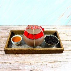 龍源茶品 手提藤編刺繡紅布包傳統老茶禮盒甕, 1個, 民國70年代陳年老茶(150g/甕), 茶葉甕 150g