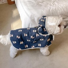 【格森】狗狗防水雨衣 連帽卡通印花披風 泰迪比熊適用, 藏青色小熊雨披,S, 1個