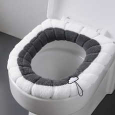 [1+1]따뜻한 극세사 보온 변기커버 쿠션 시트 손잡이, 1세트, 화이트그레이+화이트그레이