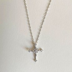 쁘띠 블링 큐빅 십자가 목걸이 실버 네크리스