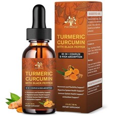 흑후추와 생강이 함유된 유기농 강황 커큐민 보충제 (4팩) - 시나몬 로즈마리가 함유된 액체 강황 추출물 드롭 이동성 및 유연성 지원 및 소화 건강 - 29.6ml(1액량, 1 Fl Oz (Pack of 2)