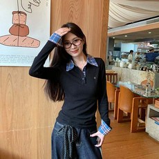 스타일닥터 여성 봄 가짜 두장 칼라 니트티 긴팔 출근 데일리