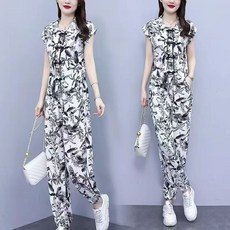 POMTOR 여성 반팔 티셔츠 바지 세트 여름 투피스 캐주얼 데일리