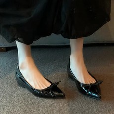 여성 발편한 키높이 신발 리본 말랑 뾰족코 플랫슈즈 5cm