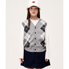 COVERNAT 키즈 아가일 니트 베스트 멜란지 그레이 CK2601KT64MG