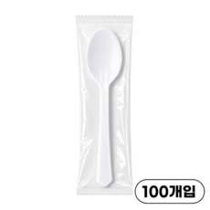 일회용수저 숟가락 개별포장 백색 국내생산, 1개, 100개입