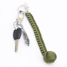 傘繩猴拳圓形鑰匙圈，EDC隨身鋼珠, 1個, 軍綠色