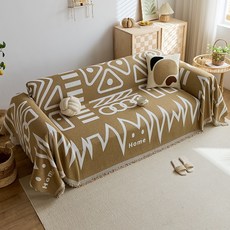 居家風圖騰沙發巾、蓋布毯, 摩紋線條咖色,90x180