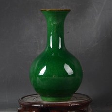 民窯 綠釉開片釉賞瓶 小號花瓶 高14cm, 如圖所示