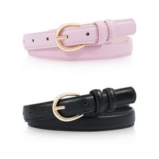 Kajeer 여아용 벨트 2팩 아동용 가죽 벨트 골드 라운드 버클 9개의 조절 가능한 구멍 청바지 청소년 유아 벨트 유니폼 캐주얼용 블랙+화이트, S-Waist Size:16-22in/40-56cm, 블랙 + 핑크
