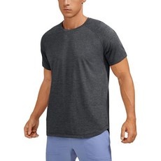 남성용 CRZ 요가 크루넥 운동 셔츠 - 퀵 드라이 러닝 티셔츠 가벼운 기본 상의, 중간의, 카본 헤더