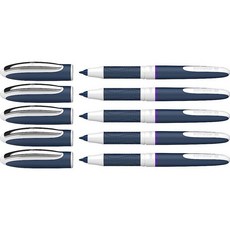 Schneider One Change 롤러볼 펜 리필 가능 0.6mm 울트라 스무스 팁 블루/화이트 배럴 바이올렛 잉크 펜 5개 박스 (183708) 퍼플 22464