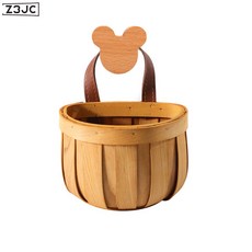 Z3JC 蔥薑蒜收納筐掛籃雞蛋壁掛小籃子放生薑大蒜收納籃廚房儲物籃木編, 1個, 皮把手大號+米奇掛鉤