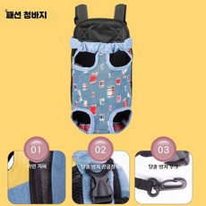 반려동물가방 카트 강아지 고양이 이동가방 휴대용 백팩 슬링백 강아지가슴스트랩가방, 1개, A_패션 청바지