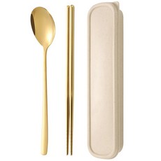 妃雪森 玫瑰金不鏽鋼餐具組 筷子湯匙搭配收納盒 手提韓式餐具, 1個, gold