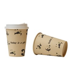 Easytime 종이컵 투고팩 팬더 패턴 종이컵 350ml+개폐형뚜껑, 1세트, 25개