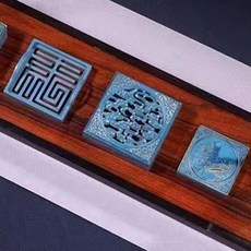 黃銅燒藍竹紋香爐 祥雲圖騰鏤空設計 香道工具打香篆套裝 附禮盒, 祥雲似錦香爐+灰壓+篆模三件式