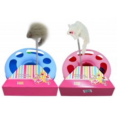 Petroyal 優米卡貓圓形遊戲盤 S47 附老鼠逗貓棒&鈴鐺球 圓形軌道球 貓玩具, 1個, 不挑色出貨