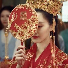 古風團扇中式婚禮扇子新娘秀禾服喜扇diy宋軼結婚扇, 白扇-繁華圓喜,成品一把