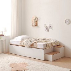 (시크릿) (빅서랍)플렌티 대용량 높은수납침대SS 도어형 SET+독립봉합 매트리스, 화이트