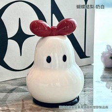 可愛梨子造型牙籤筒, 紅色蝴蝶結提手白身梨子牙籤筒, 1個