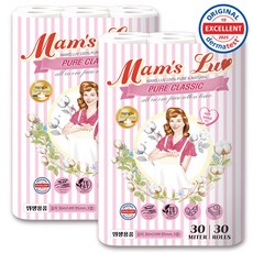 맘스럽 퓨어클래식 천연펄프100% 롤화장지 도톰한 데코3겹 두루말이, 2개, 30롤, 30m