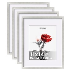 킨링크 5x7 액자 화이트 세트 4개 4x6 매트에 플렉시글라스를 사용한 나무 사진 매트 테이블 및 벽 디스플레이용 매트가 없는 매트, Silver, 8x10
