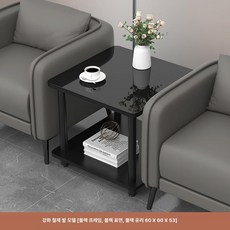소파 사이드 테이블 책상 선반 쇼파 보조 바퀴달린 침대, 보강철제다리 60x60x53cm 블랙, 조립 필요