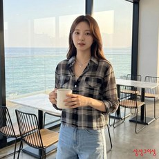 상상그이상 여성용 아사체크 미니남방 시스루 크롭셔츠 캐주얼 꾸안꾸 체크남방 시원한 숏 여름셔츠
