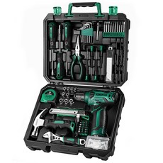 DIY [8V전동 드릴 첨부] 공구 세트 126점조 핑크 홈 툴 세트 가정용 툴 세트, 1개