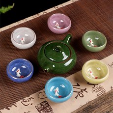 Lamour 魚形茶杯組, 6種茶杯 + 茶壺, 1套, 混合色