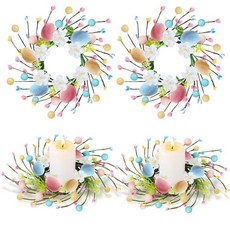 YLOLUL 4피스 봄 여름 캔들 링 화환 인공 나비 튤립 라벤더 유칼립투스 홀더 베리 미니 플로럴 실크 꽃 파티 홈 테이블 센터피스 농가 장식용 306463, Easter-4, 4