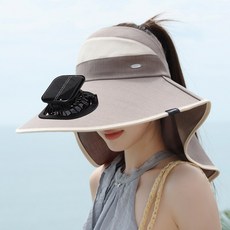 夏季戶外太陽能風扇披肩帽, M標超大簷風扇披肩帽一深咖色