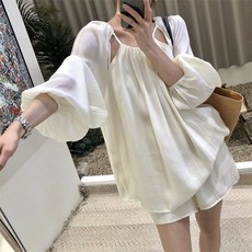 린넨 안개 속 주름 선블라우스+복스커버 안감