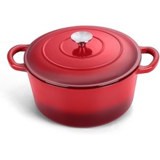 주철 양손잡이 냄비 에나멜 코팅 주철 더치 오븐, 1개, 빨간색, 22cm