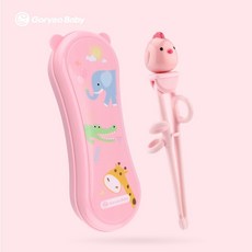 goryeobaby兒童筷子輔食工具 鍛煉家用學習餐具套裝, 1個, 小雞粉色』學習筷+收納盒』紙盒破損